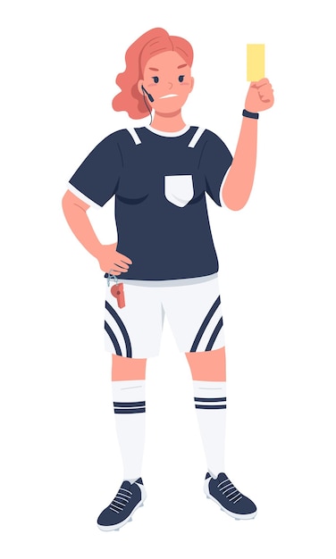 Vector female football referee semi flat color vector character posing figure full body person on white gender equality in workplace simple cartoon style illustration for web graphic design and animation