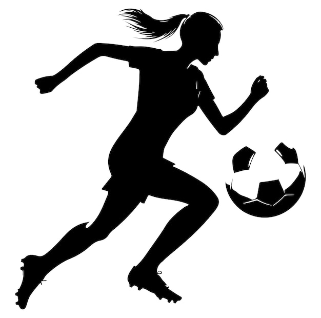 Female footballers soccer players silhouette black color isolated on white background