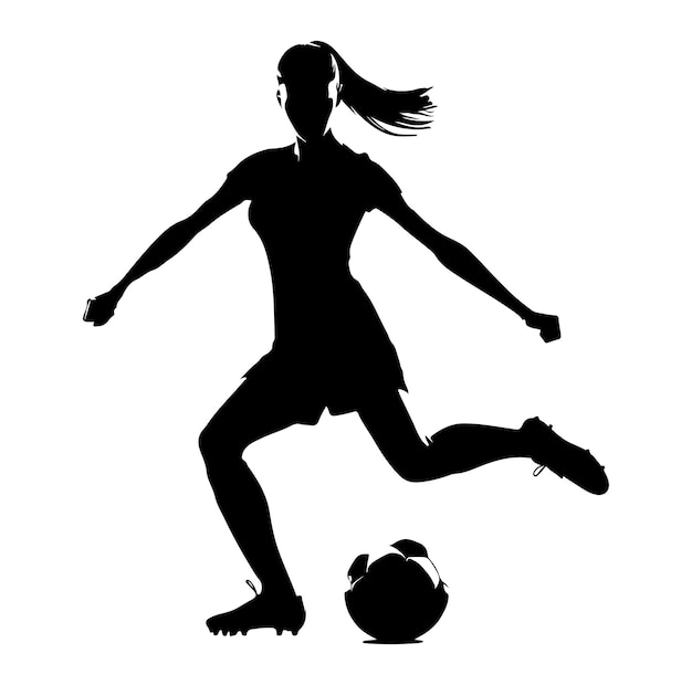 Vector female footballers soccer players vector silhouette illustration