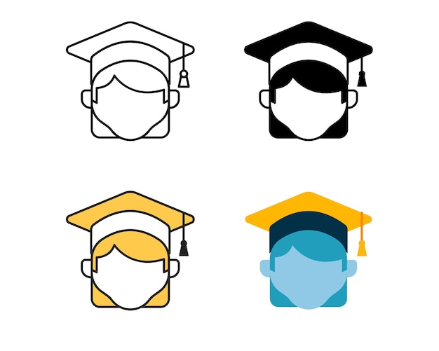 Female graduate icon vector design in 4 style line glyph duotone and flat