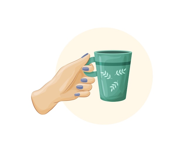 Female hand holding cup of tea or coffee