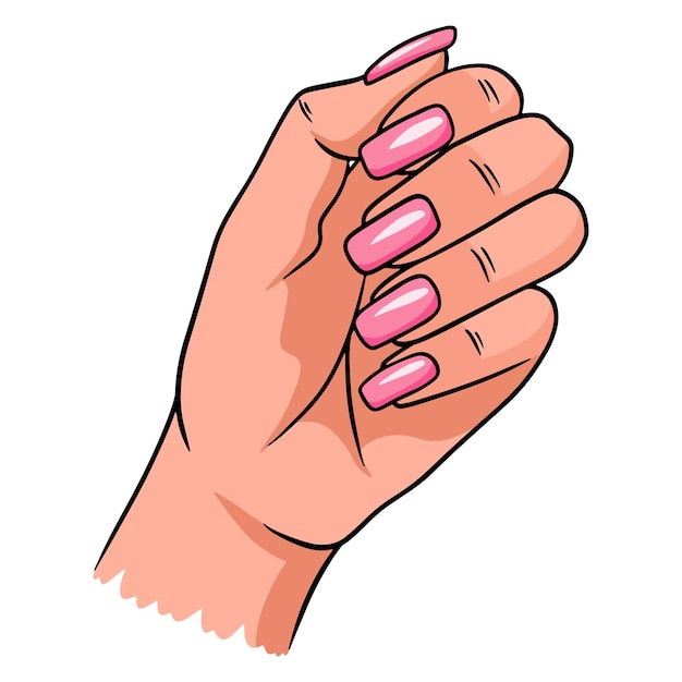 Vector female hand with a completed manicure. painted nails. vector illustrations in cartoon style for design and decoration.