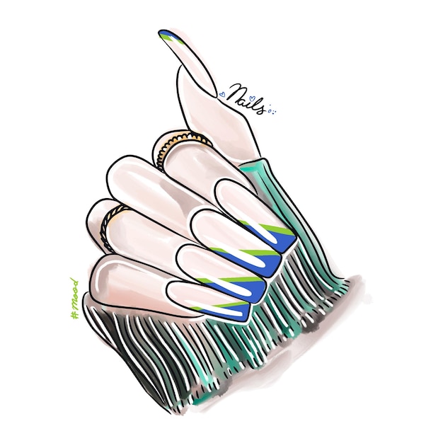 Female hand with long nails trendy nail design fashion manicure mood