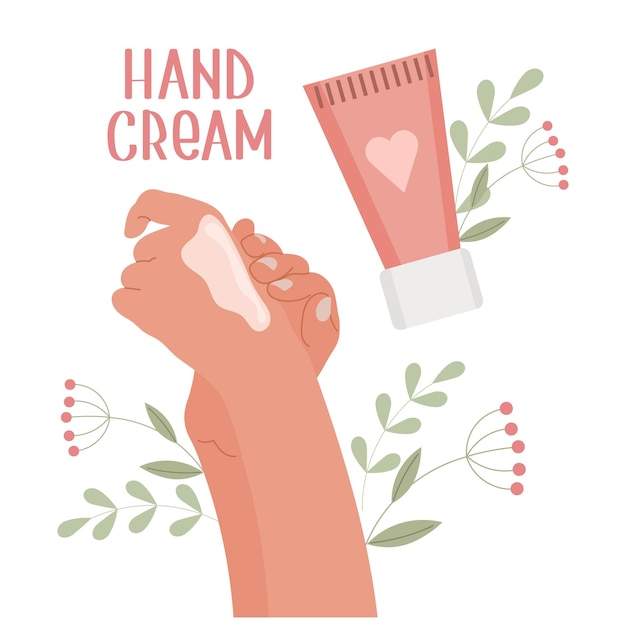 Female hands apply cream from a tube Hand cream Routine skin care Daily organic cosmetics