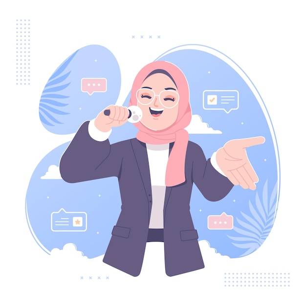 female host and event presenter vector design