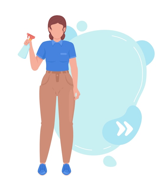 Female housekeeper with spray bottle quote textbox with flat character