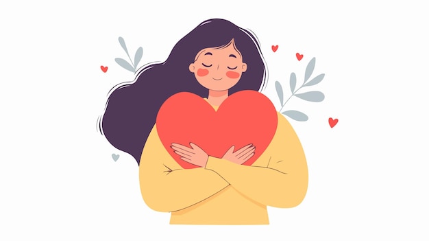 Vector female hugging heart the symbol of love and affection