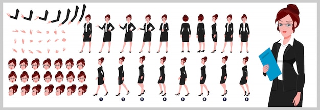 Female lawyer Character model sheet with walk cycle animations and lip syncing