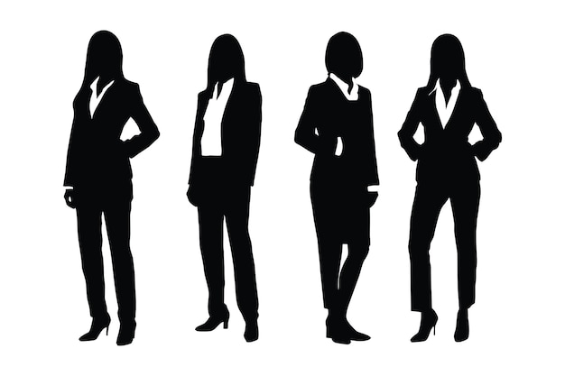 Vector female lawyers standing and wearing uniforms silhouette collection anonymous woman counselor and lawyer silhouette set vector female lawyer models with anonymous faces silhouette bundle