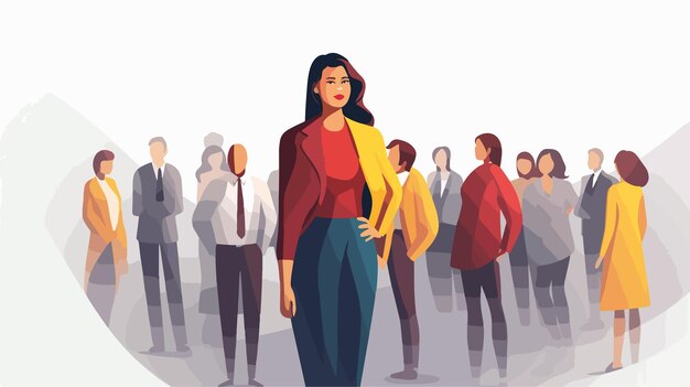 Vector female leader standing out in gray crowd leadership concept