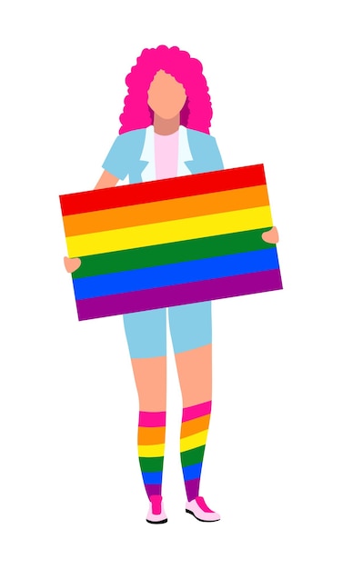 Female LGBT rights activist semi flat color vector character