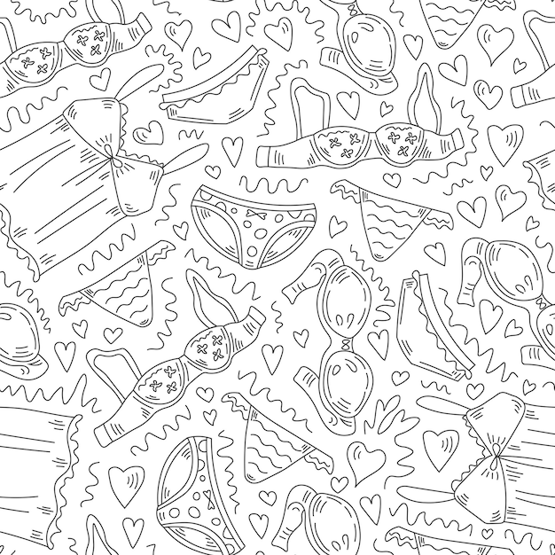 Female lingerie doodle seamless pattern