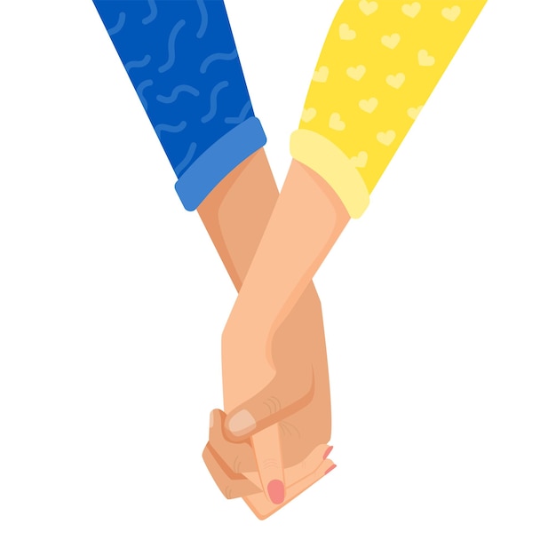 Vector female and male hand hold hands vector illustration of hands in support of ukraine