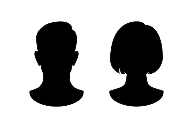 Female and male silhouette portraits Anonymous faces icons women and men heads character girls and boys avatars isolated on white background Vector set