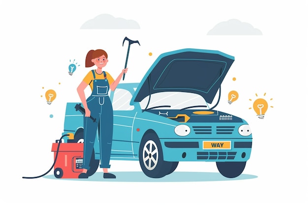 Female Mechanic Repairing Car Hood