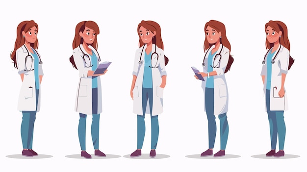 Female Medical Assistant on White Background Vector Illustration