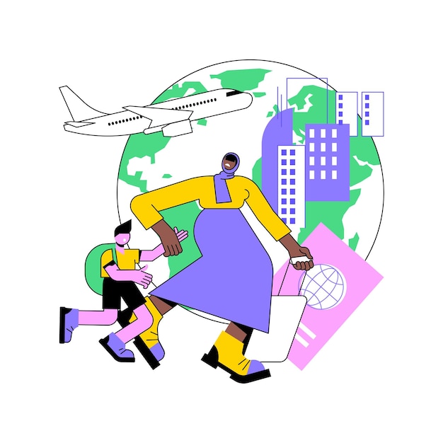 Female migrant abstract concept vector illustration