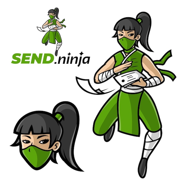 Female Ninja send message mascot character vector, for logo or illustration