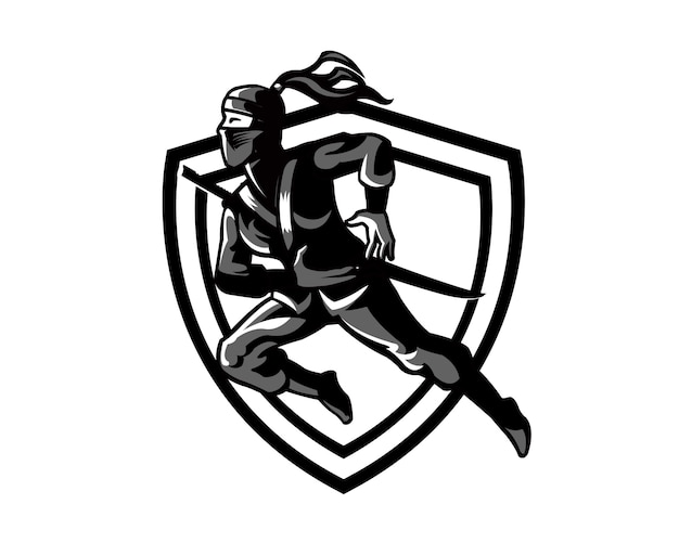 Female Ninja Silhouette cartoon Logo Mascot