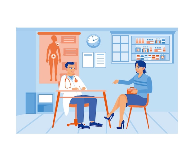 Vector female patient visiting a doctor in the hospital consult and check your health medical consultation concept flat vector illustration