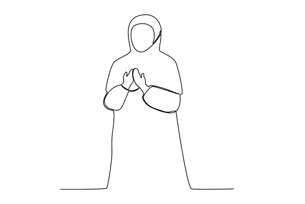 A female pilgrim praying Hajj pilgrims oneline drawing