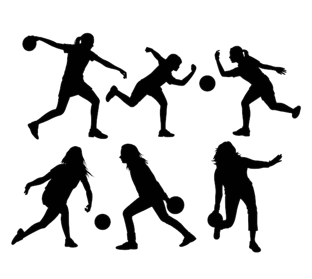 Female playing bowling sport silhouette