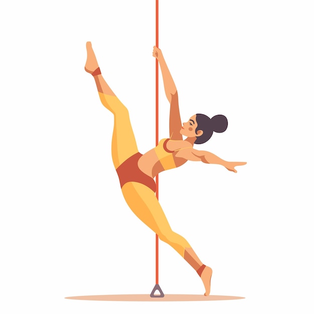 Female pole dancer performing acrobatic trick fitness activity dance sport Athlete yellow red