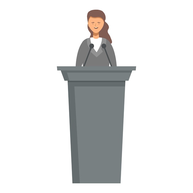 Female politician speaking to audience from behind podium giving speech