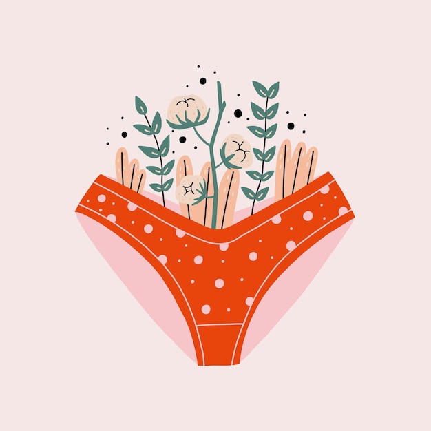 Female red panties stylized with flowers