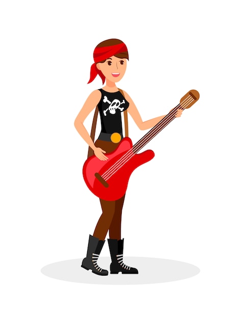 Female Rock Musician Vector Color Illustration