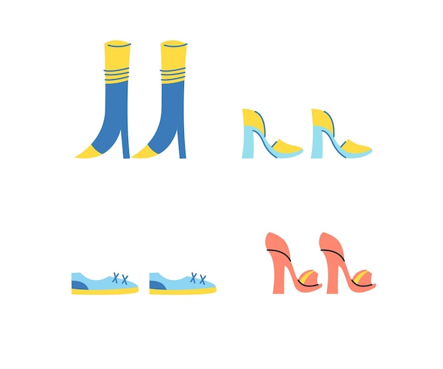 Female shoes boots sandals Doodle casual women footwear set Cartoon stylish shoes