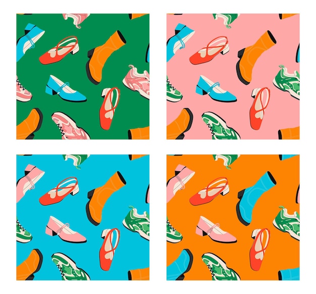 Female shoes seamless patterns vector set