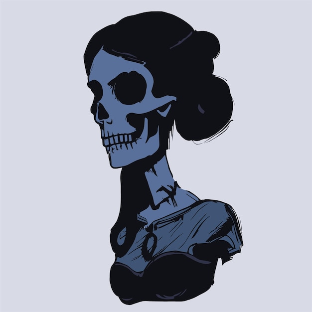 Vector female skull and crossbones hand drawn vector colored clip art