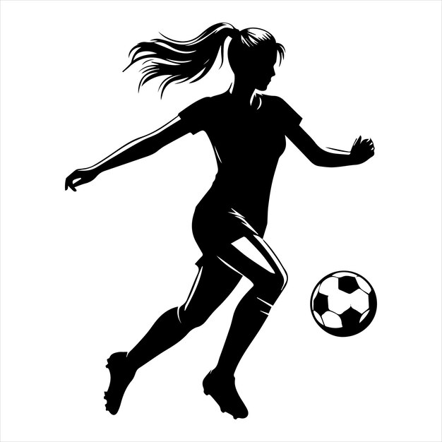 Vector female soccer player football silhouette vector on white background