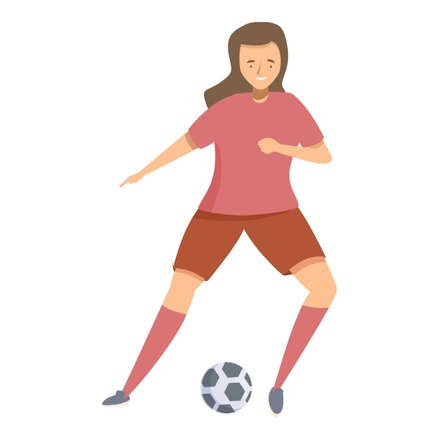 Vector female soccer player running with ball woman playing football