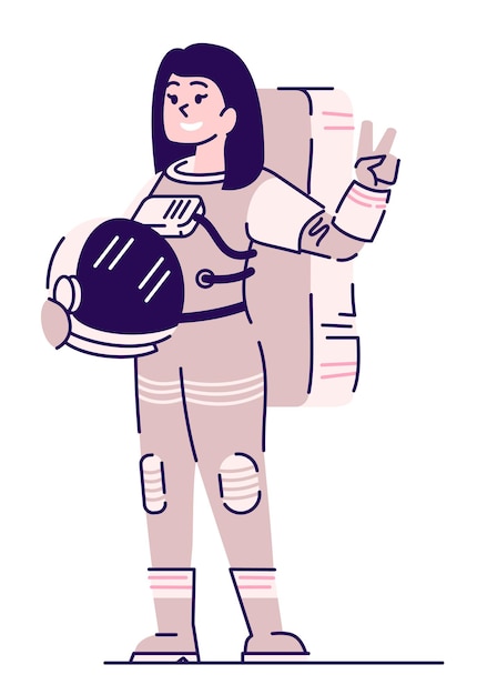 Female space tourist semi flat RGB color vector illustration