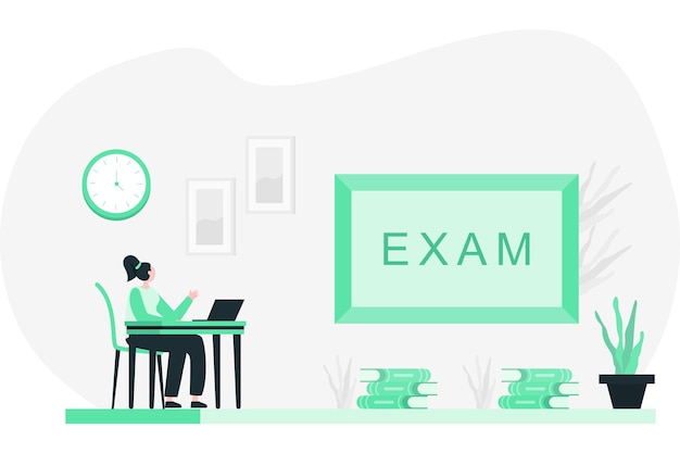 Female Student Preparing for Exam Flat Illustration