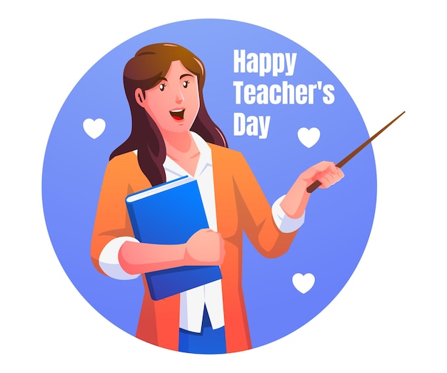 female teacher teaching and carrying books, happy teacher's day