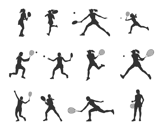 Female tennis player silhouettes Tennis player silhouette Woman tennis player vector Tennis player SVG Tennis silhouettes