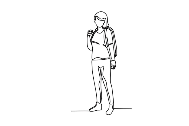 A female tourist carrying a duffel bag World tourism day oneline drawing