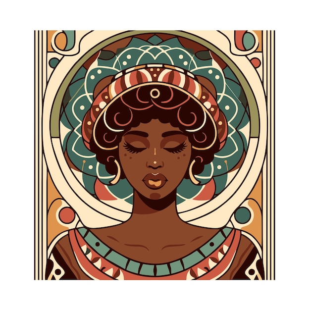 female tribal chief mascot flat vector design in art nouveau style