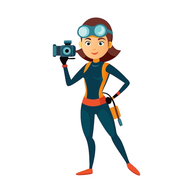 Female Underwater Photographer In Wetsuit With Camera