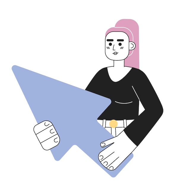 Female user with arrow cursor line concept vector spot illustration