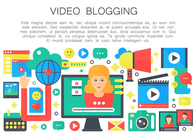 Female video blogger flat concept