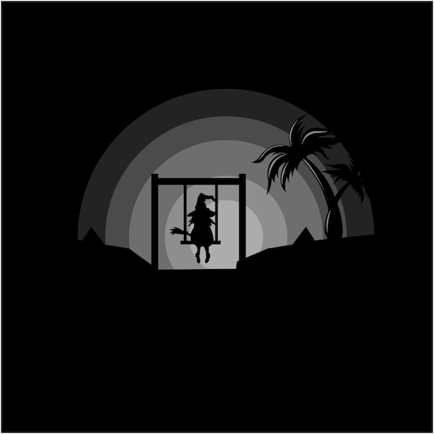 Female witch silhouette vector illustration