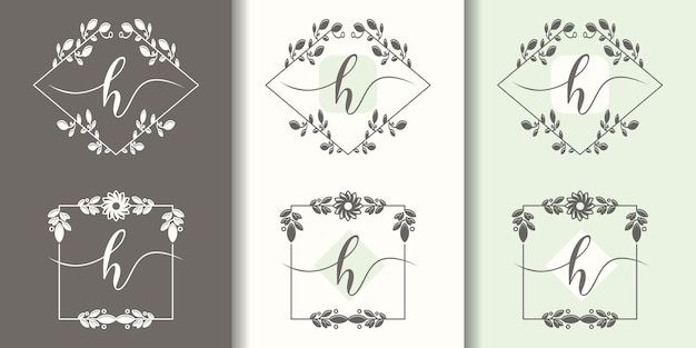 Vector feminime iniitial letter h with foral frame concept logo template