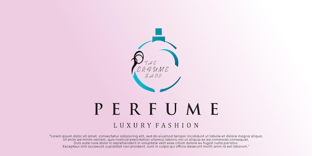 Feminine beauty perfume logo template creative linear style fragrance spray bottle luxury design Premium Vector