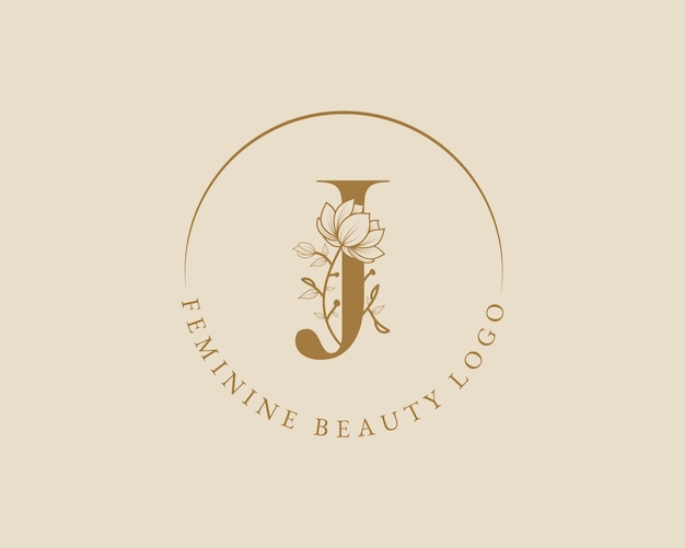 Feminine botanical j letter initial laurel wreath logo template for spa beauty salon wedding card