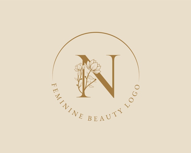 Vector feminine botanical n letter initial laurel wreath logo template for spa beauty salon wedding card