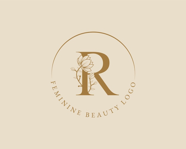 Vector feminine botanical r letter initial laurel wreath logo template for spa beauty salon wedding card